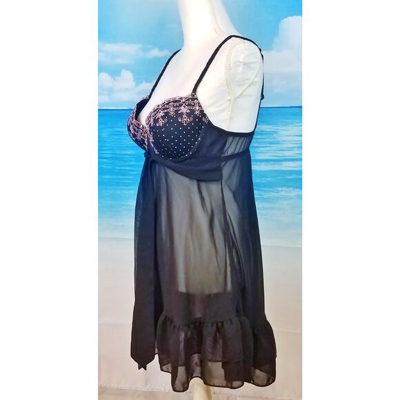 INNER SECRETS Womans BLACK Sheer Babydoll Built in Bra Adjustable fit size Lg - Picture 6 of 9